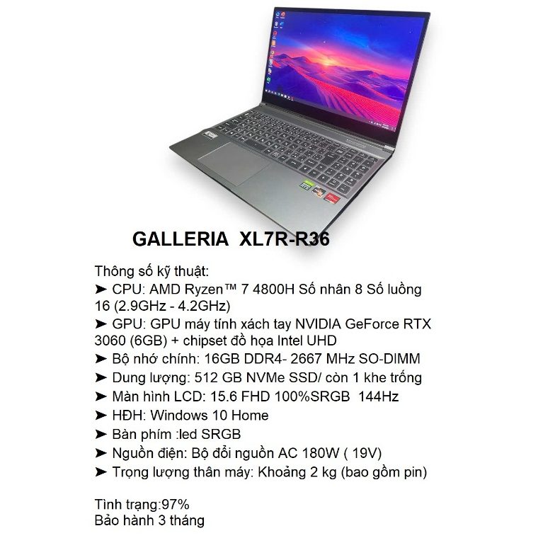 Amd Ryzen 4800h Laptop Laptop Gaming GALLERIA XL7R-R36 |AMD