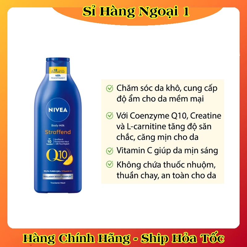 Dưỡng thể Nivea Q10+Vitamin C giúp trắng da, chống lão hoá của Đức- Nội địa Đức Đủ Bill