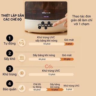 [ĐỜI MỚI] Máy tiệt trùng bình sữa 13L Bear BJG-C02L6, sấy khô, khử trùng công nghệ UVC loại bỏ 99,99% vi khuẩn