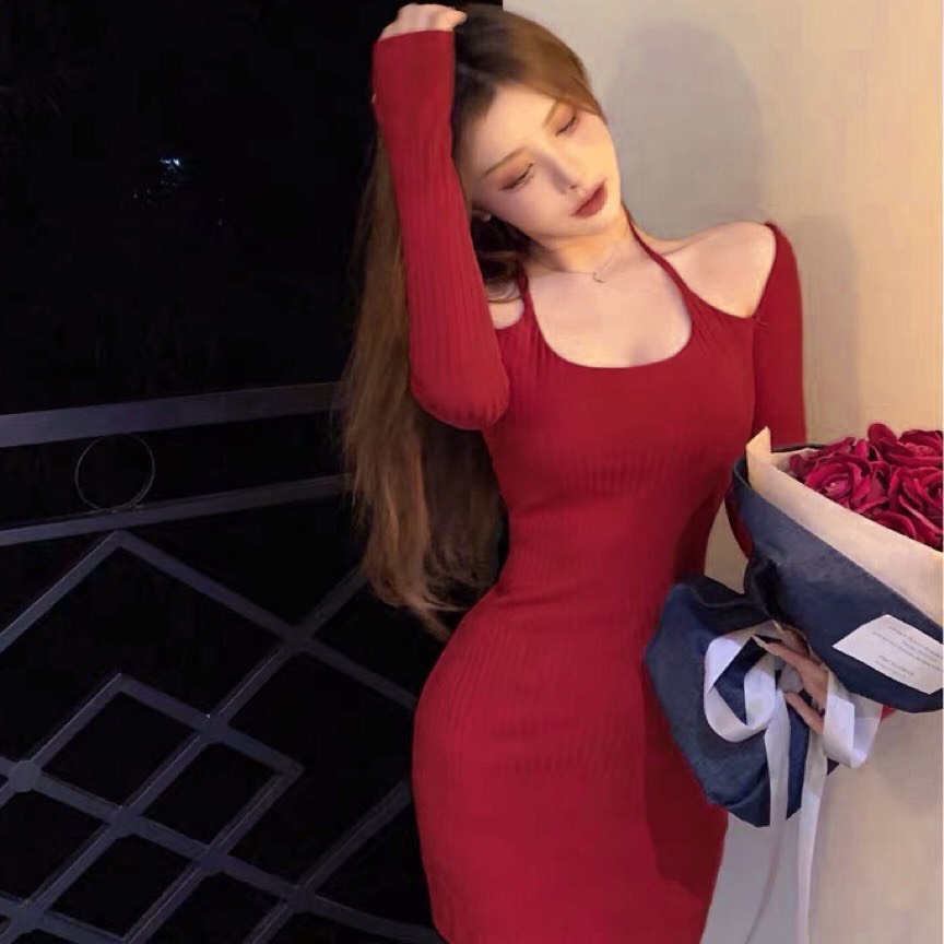 Đầm Body Đỏ Mặc Noel Mặc Tết Cổ Yếm  RANSHI HÀNG LOẠI 1 Váy Xinh Chất Gân Đẹp - RBD065