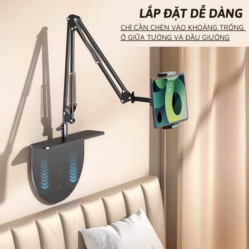 Giá đỡ điện thoại, ipad 2in1 treo đầu giường, để bàn, đứng sàn hợp kim nhôm chỉnh xoay 360 đa năng quay video, giải trí