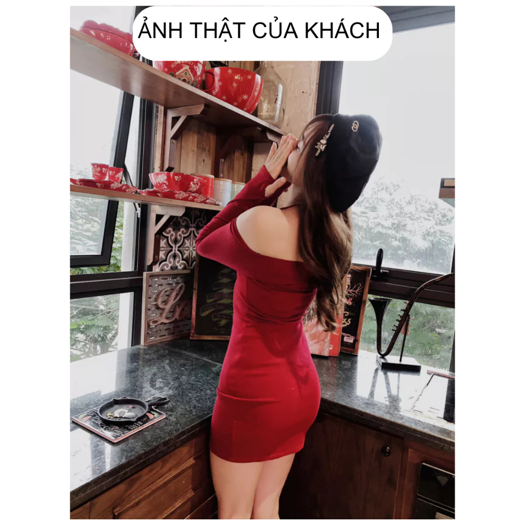 Đầm Body Đỏ Mặc Noel Mặc Tết Cổ Yếm  RANSHI HÀNG LOẠI 1 Váy Xinh Chất Gân Đẹp - RBD065