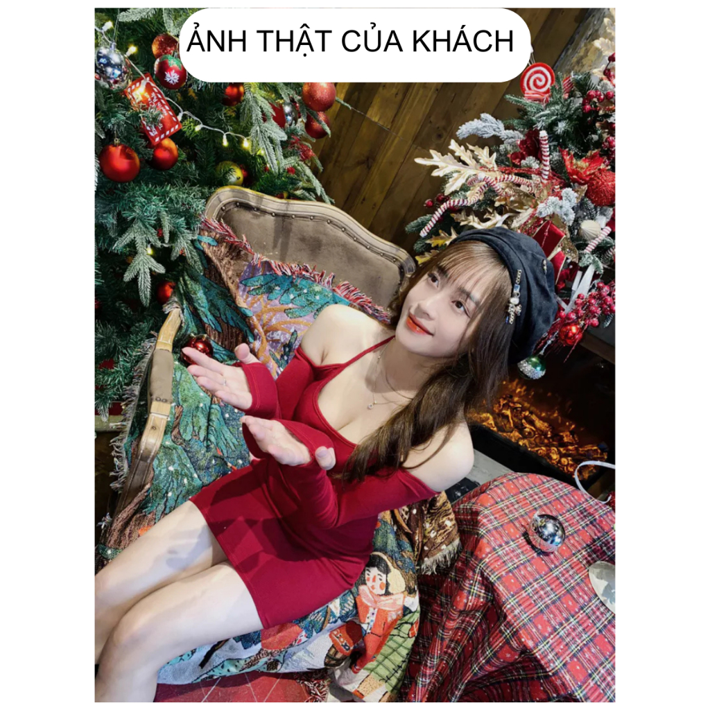 Đầm Body Đỏ Mặc Noel Mặc Tết Cổ Yếm  RANSHI HÀNG LOẠI 1 Váy Xinh Chất Gân Đẹp - RBD065