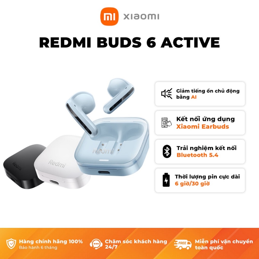 Ảnh Tai Nghe Bluetooth Xiaomi Redmi Buds 6 Active / Giảm Tiếng Ồn / Pin 30h /  Bảo Hành 12Tháng (Không kèm sạc) 2