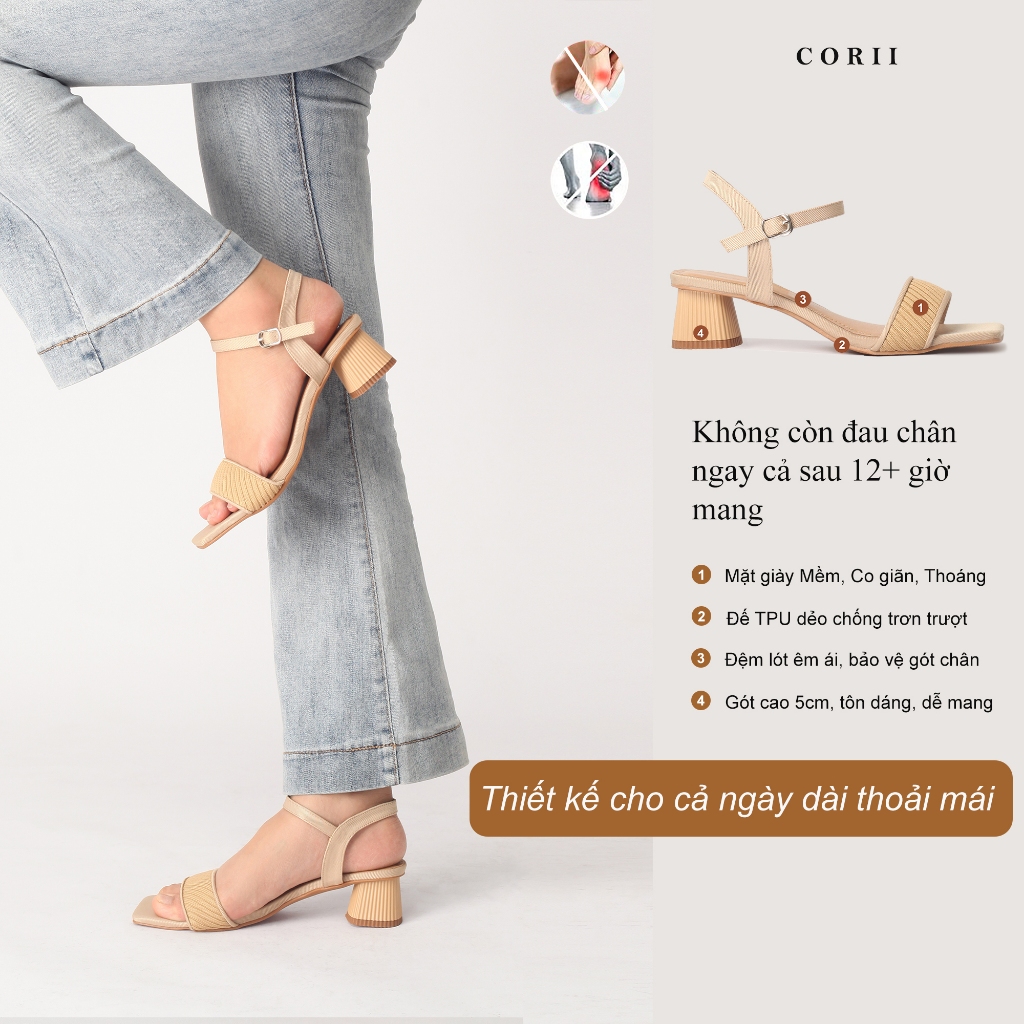 CORII - Giày Sandal Cao Gót Quai Ngang Bản Nhỏ Mũi Vuông Thời Trang và Thoải Mái Nhất - CR06WW2 Kem