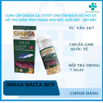 Omega Macca 3 6 7 9 - Bổ Sung 4 Loại Omega Giúp Bổ Mắt, Bổ Tim ,Bổ Não Lọ 60 viên