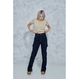 MIDDUA - KGM01 Quần ống đứng denim nữ dáng slim, phối nhiều túi