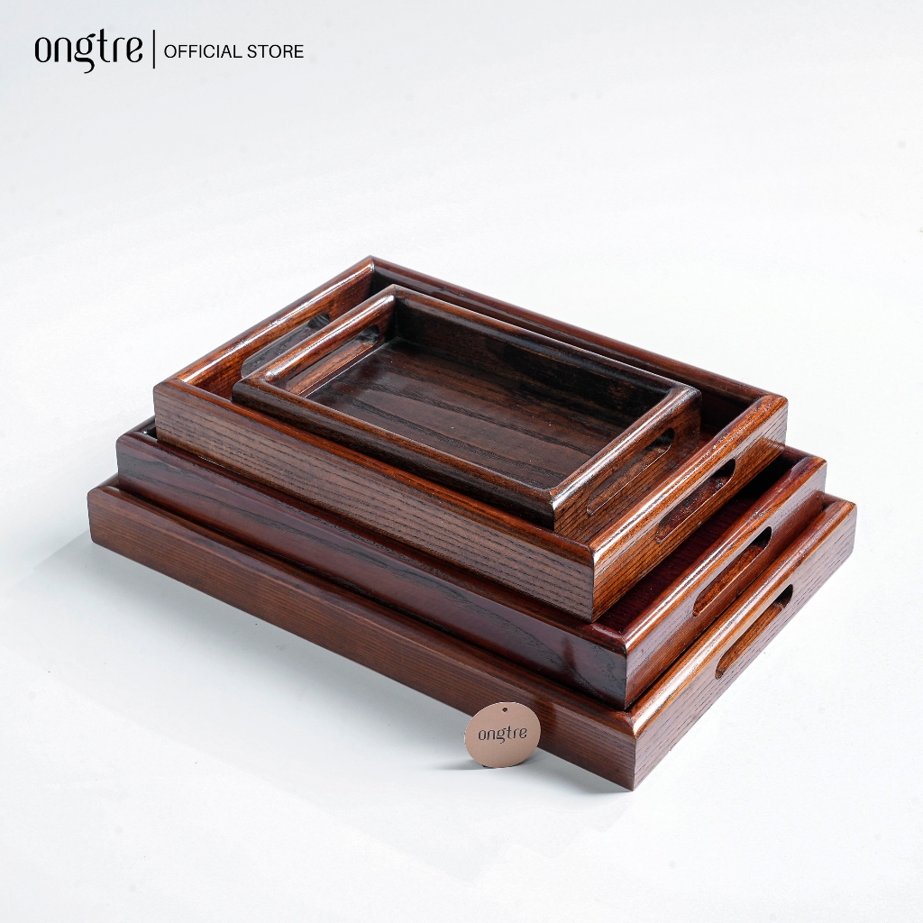 Bộ Khay Gỗ Tần Bì ONGTRE Có Tay Cầm - Khay Gỗ Thành Cao Cao Cấp, Khay Phục Vụ Nhà Hàng, Khách Sạn, Resort, Đa Năng