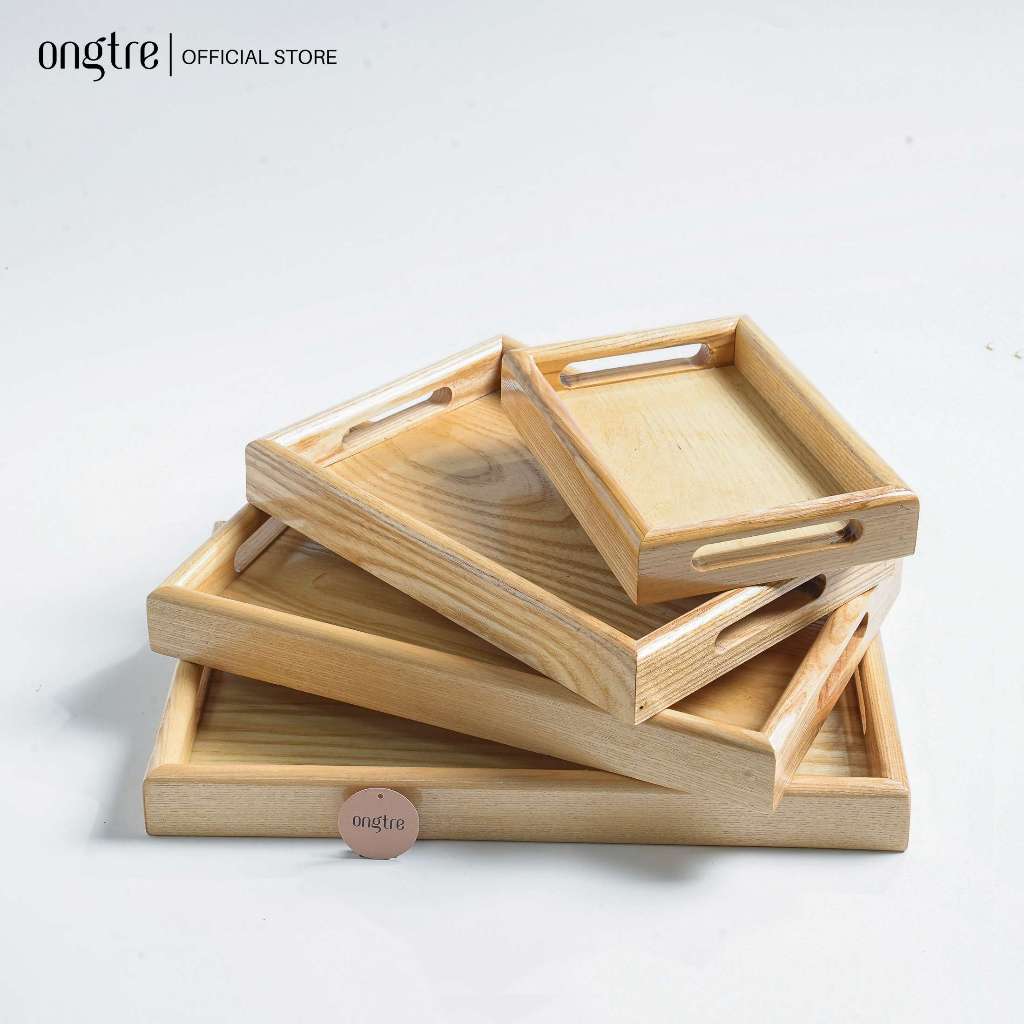 Ảnh Bộ khay gỗ tần bì thành cao đa năng có tay cầm ONGTRE dùng cho nhà hàng, khách sạn, resort 1