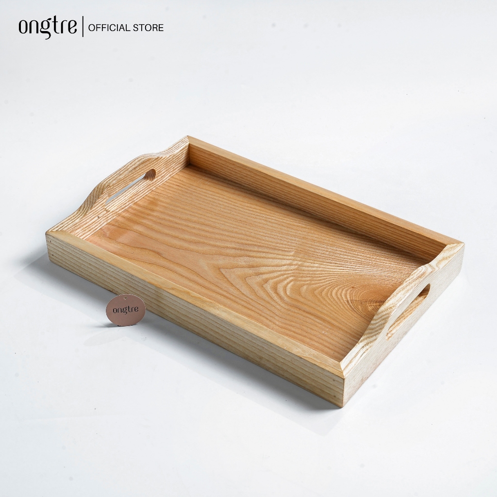 Khay Trà Gỗ ONGTRE Nguyên Khối Có Tay Cầm, Khay Phục Vụ Nhà Hàng, Khách Sạn, Café, Dày 4cm
