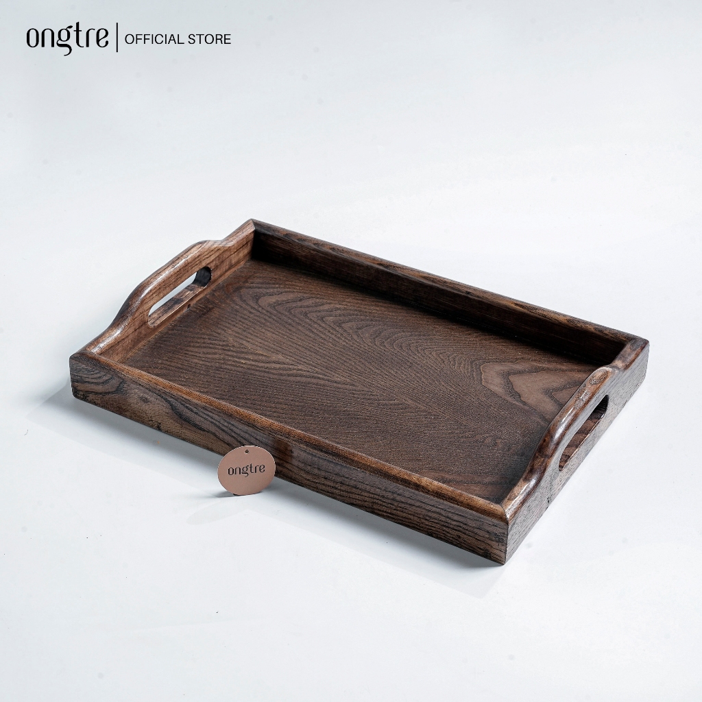 Khay Trà Gỗ ONGTRE Nguyên Khối Có Tay Cầm, Khay Phục Vụ Nhà Hàng, Khách Sạn, Café, Dày 4cm