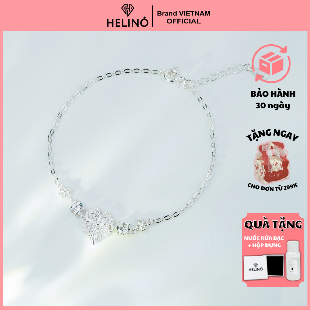 Ảnh Lắc tay bạc nữ HELINO cỏ bốn lá đính đá và charm cao cấp trang sức cá tính V35 2