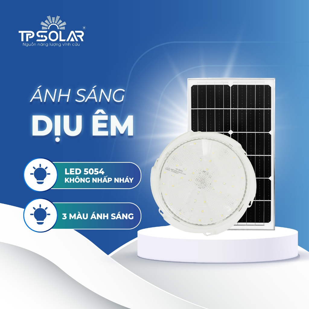 Ảnh Đèn Ốp Trần Năng Lượng Mặt Trời TP SOLAR 3 Màu Ánh Sáng, Chíp LED 5054 Cao Cấp, Chống Nước IP68 - Bảo Hành 3 Năm 2