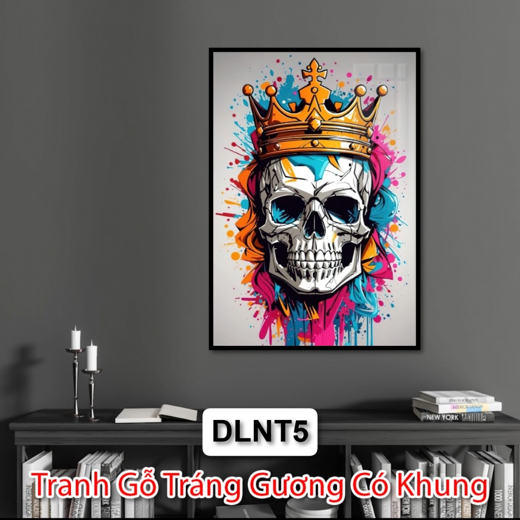 Tranh Tráng Gương Nghệ Thuật Đầu Lâu Màu Sắc Rực Rỡ - Tranh Trang Gương Decor Nhà Phòng Khách - Gaming