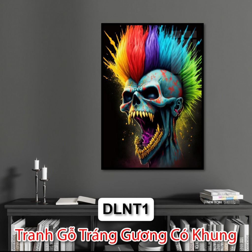 Tranh Tráng Gương Nghệ Thuật Đầu Lâu Màu Sắc Rực Rỡ - Tranh Trang Gương Decor Nhà Phòng Khách - Gaming