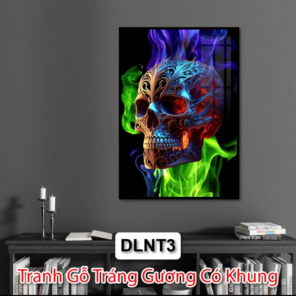 Tranh Tráng Gương Nghệ Thuật Đầu Lâu Màu Sắc Rực Rỡ - Tranh Trang Gương Decor Nhà Phòng Khách - Gaming