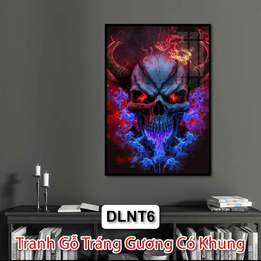 Tranh Tráng Gương Nghệ Thuật Đầu Lâu Màu Sắc Rực Rỡ - Tranh Trang Gương Decor Nhà Phòng Khách - Gaming
