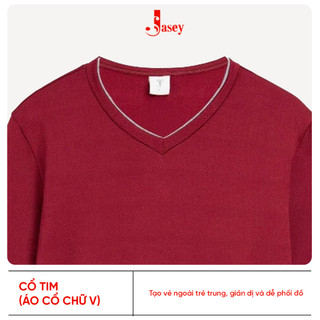 Áo nam dệt kim cổ tim JASEY, áo dài tay màu mận mã 0112