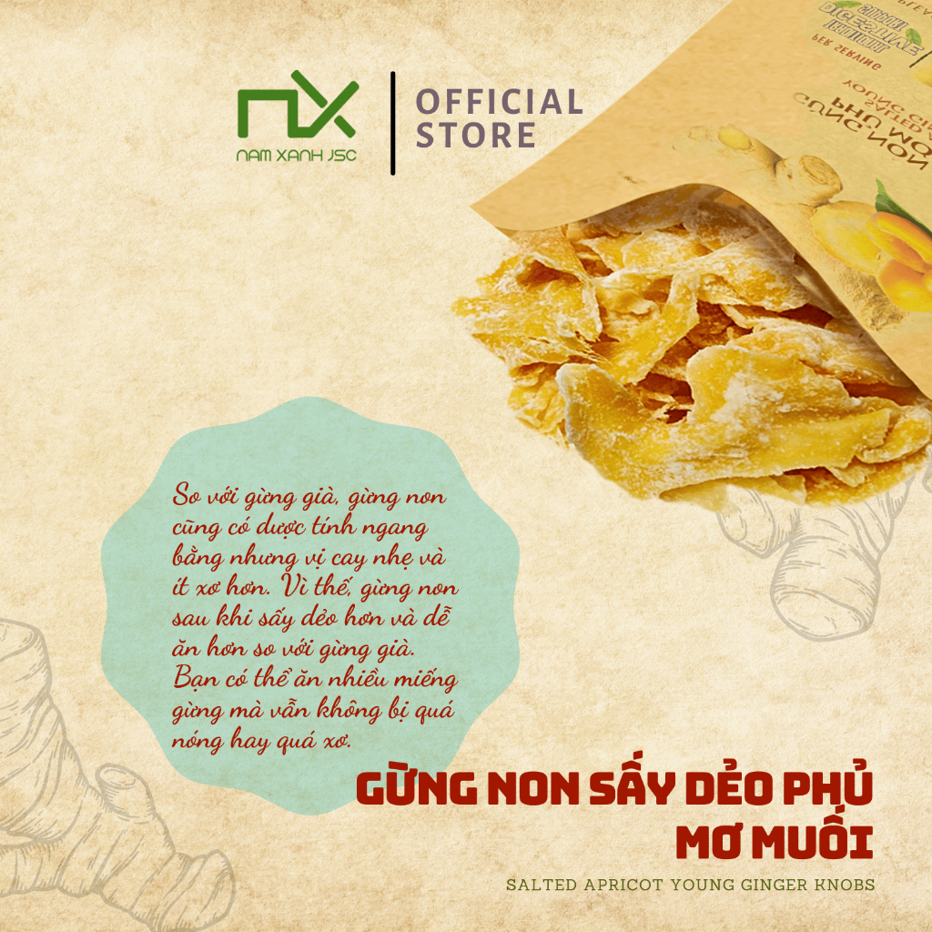 Ảnh Gừng Non Sấy Dẻo Phủ Mơ Muối Nam Xanh Túi 40g 1