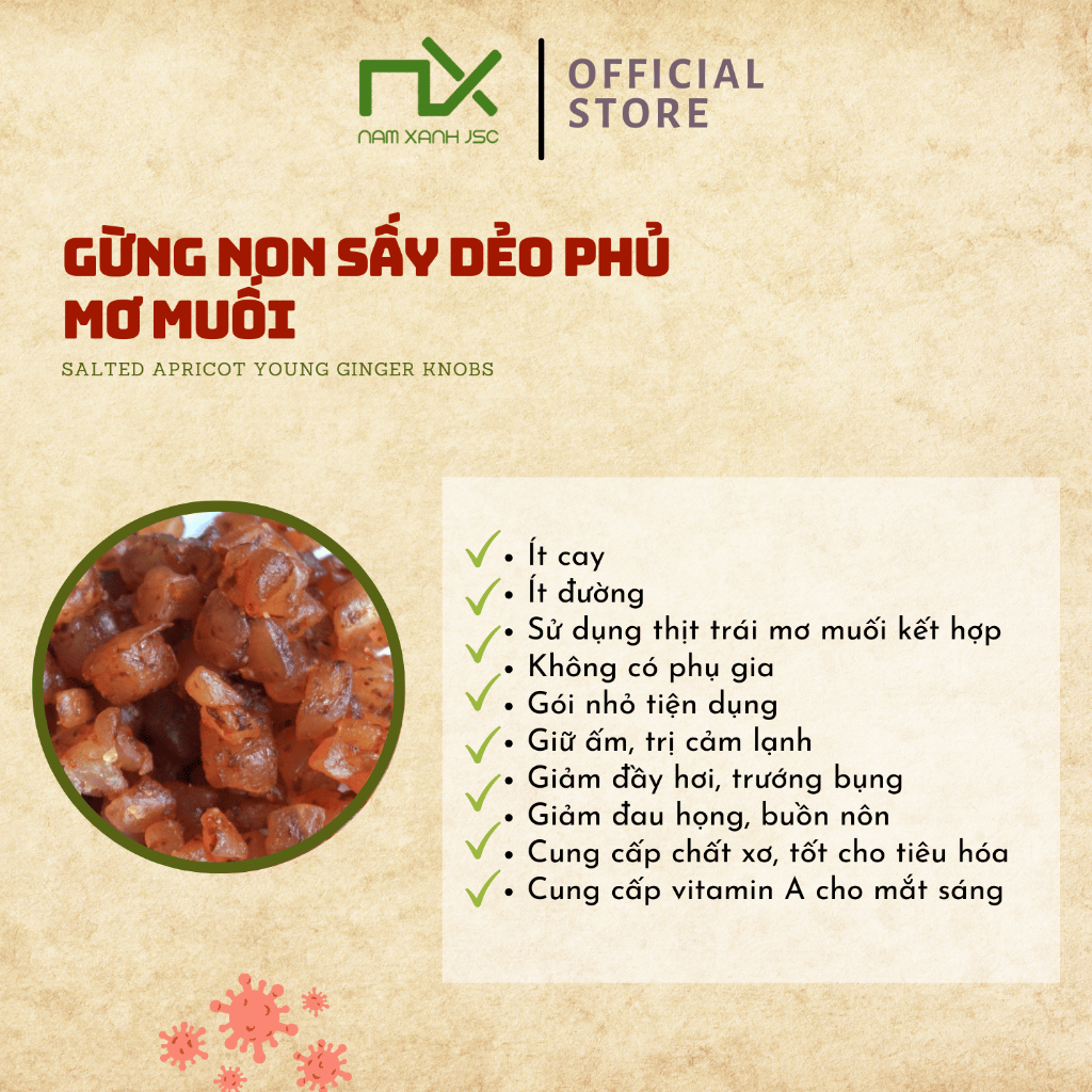 Ảnh Gừng Non Sấy Dẻo Phủ Mơ Muối Nam Xanh Túi 40g 3