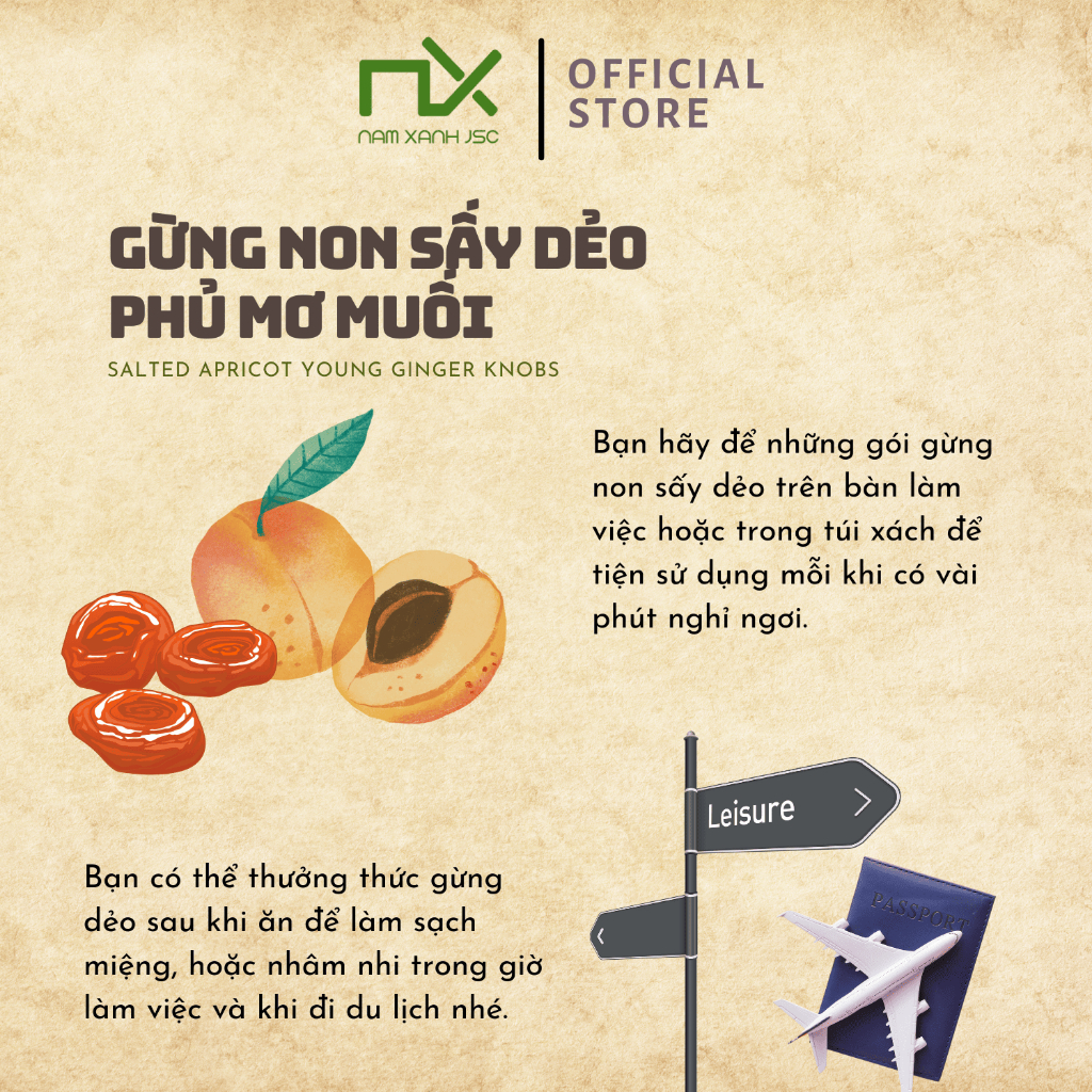 Ảnh Gừng Non Sấy Dẻo Phủ Mơ Muối Nam Xanh Túi 40g 2