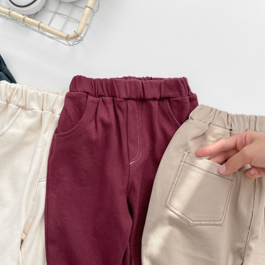Áo thu đông cho bé cổ cao, chất cotton in hình chú cún mix quần kaki dài cho bé đi học đi chơi Miniumbabyfashion A2143