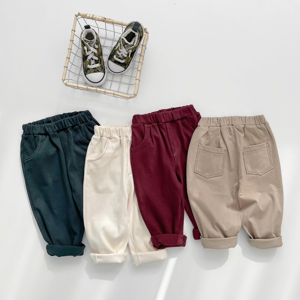 Áo thu đông cho bé cổ cao, chất cotton in hình chú cún mix quần kaki dài cho bé đi học đi chơi Miniumbabyfashion A2143