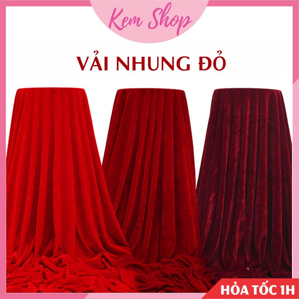Vải nhung đỏ trang trí Tết, vải công phượng trang trí lễ tết, trung thu, đám cưới - Kem Shop K62