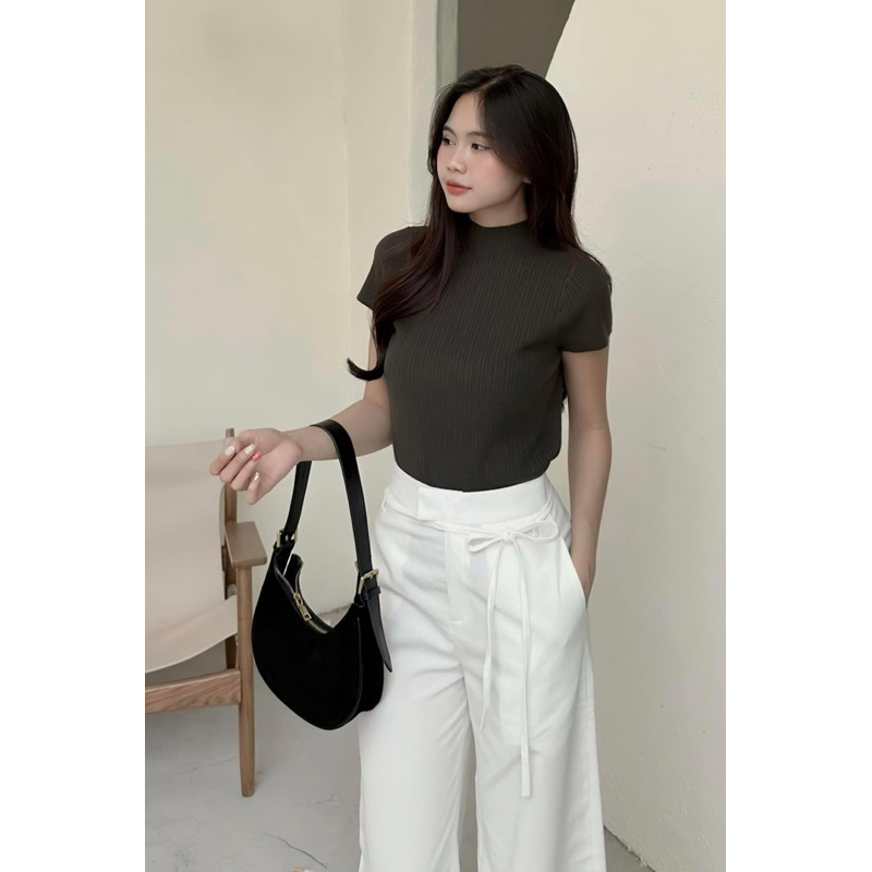 [RÁCH STORE] Áo Len - 6600 - Gân - Cổ Cao - Trơn - Tay Cộc | Shopee ...