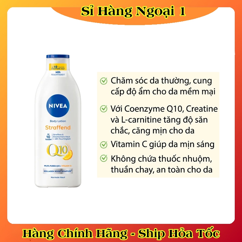 Dưỡng thể Nivea Q10 Vitamin C 400ML giúp sáng da, mềm mịn– Nội địa Đức Đủ Bill [Hot]