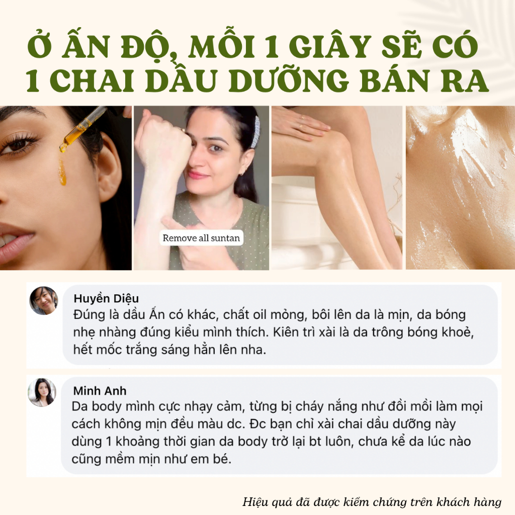 DẦU DƯỠNG SÁNG DA GIẢM THÂM Ấn Độ, căng bóng và ẩm mượt, đều màu da tức thì, hương hoa hồng thơm lâu