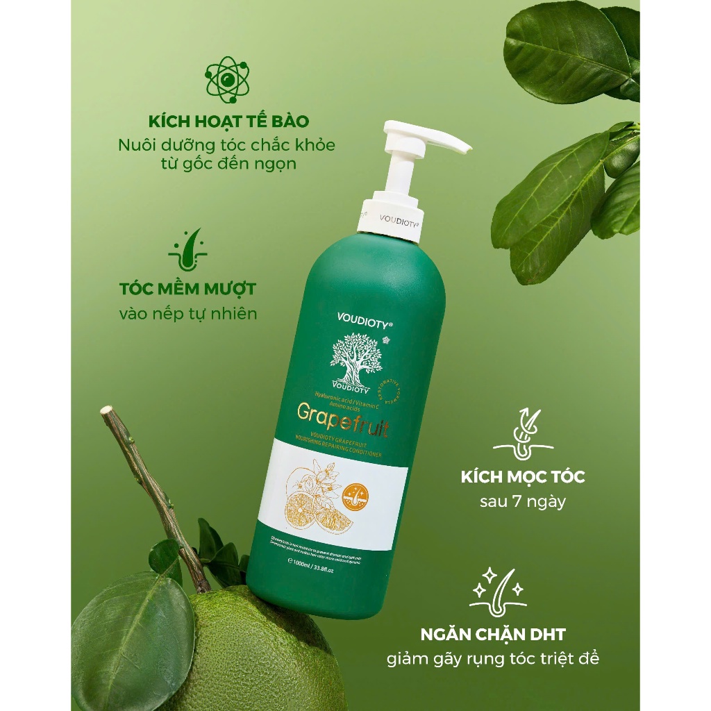 Cặp Dầu Gội Xả Bưởi Biotin Voudioty 500ML - 1000ML Giúp giảm rụng tóc, kích mọc, phục hồi tóc hư tổn