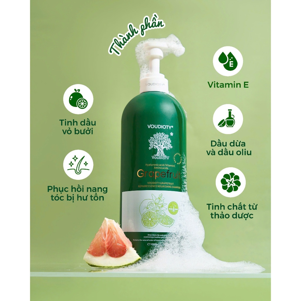 Cặp Dầu Gội Xả Bưởi Biotin Voudioty 500ML - 1000ML Giúp giảm rụng tóc, kích mọc, phục hồi tóc hư tổn