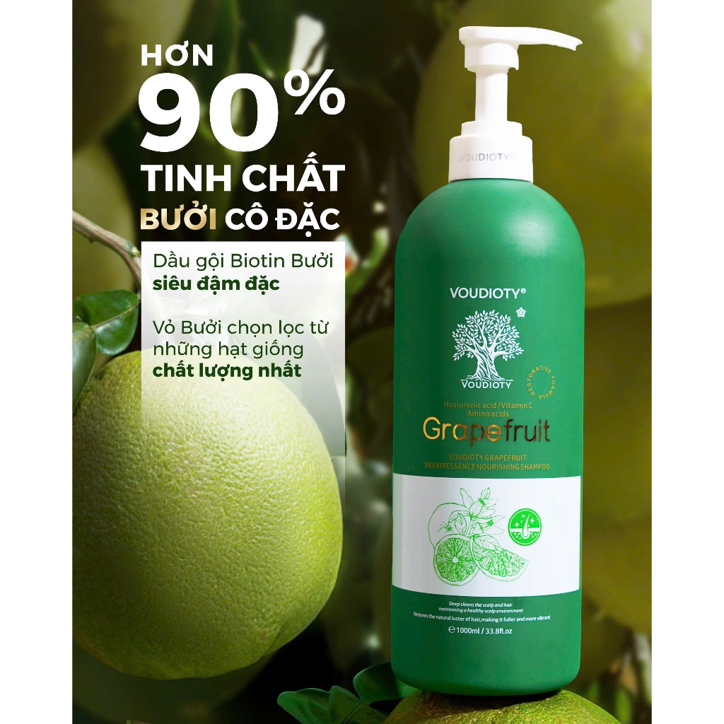 Cặp Dầu Gội Xả Bưởi Biotin Voudioty 500ML - 1000ML Giúp giảm rụng tóc, kích mọc, phục hồi tóc hư tổn