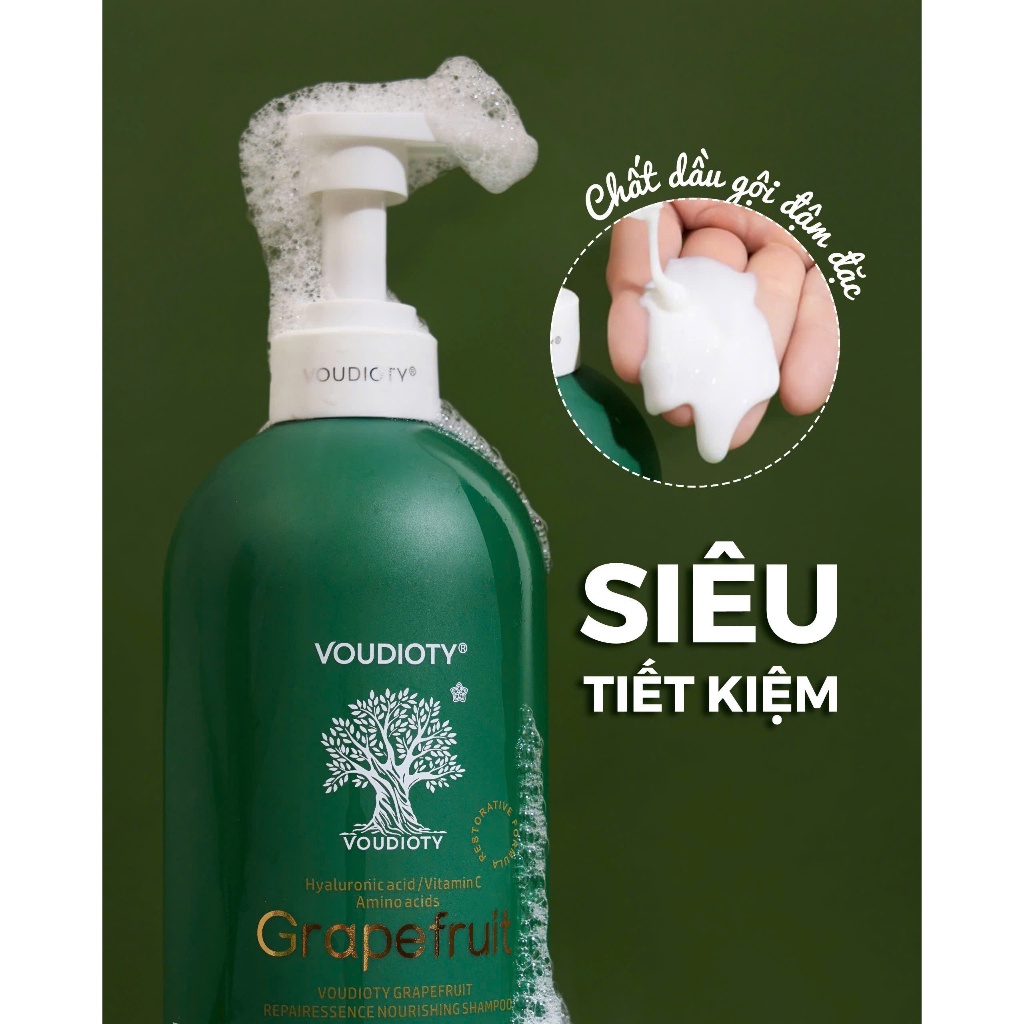 Cặp Dầu Gội Xả Bưởi Biotin Voudioty 500ML - 1000ML Giúp giảm rụng tóc, kích mọc, phục hồi tóc hư tổn