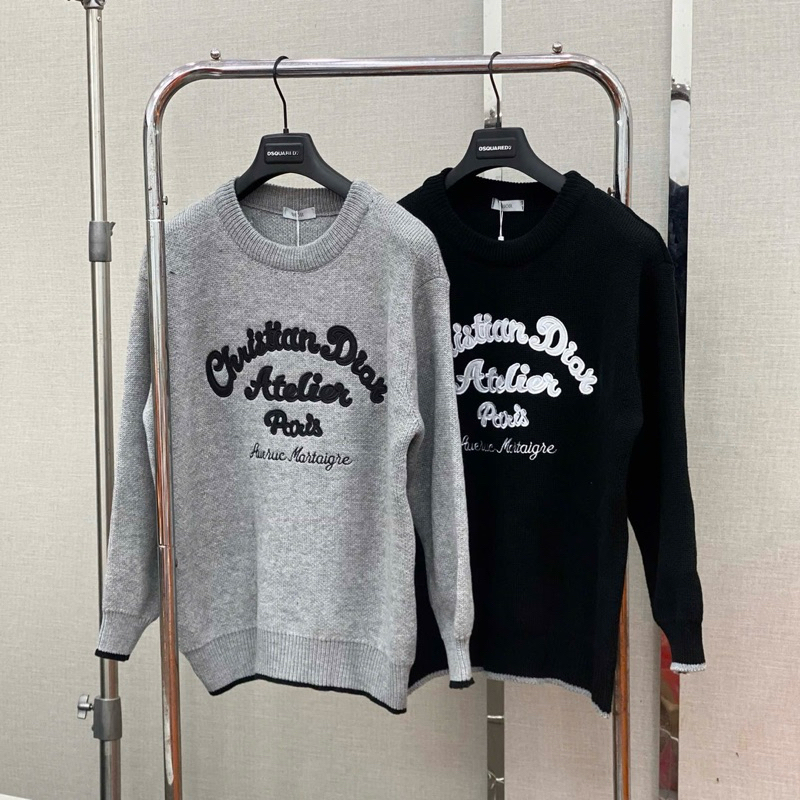 Áo sweater len nam nữ CD vải len dệt chữ CD Atelier Paris ngực phối bo ...