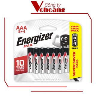 Pin đũa AAA Energizer Alkaline chống chảy E92 8+4, Tổng 8 pin tặng kèm 4 pin free