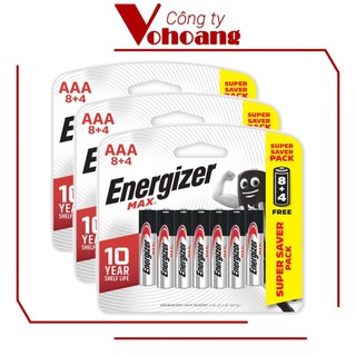 3 Vỉ pin đũa AAA Energizer Alkaline chống chảy E92 8+4 pin, Tổng 24 pin tặng kèm 12 pin free