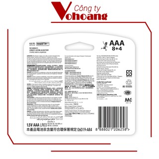 2 Vỉ pin đũa AAA Energizer Alkaline chống chảy E92 8+4, Tổng 16 pin tặng kèm 8 pin free