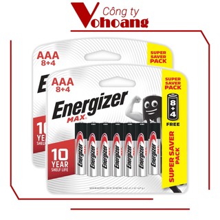 2 Vỉ pin đũa AAA Energizer Alkaline chống chảy E92 8+4, Tổng 16 pin tặng kèm 8 pin free