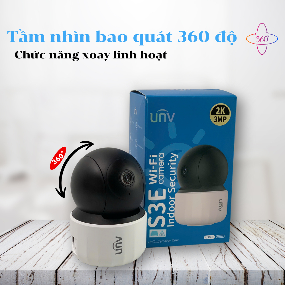Ảnh Camera wifi quay quét 360 UNIVIEW S3EM3 3MP còi báo động đàm thoại 2 chiều chống nước IP67 BH 2 năm 1