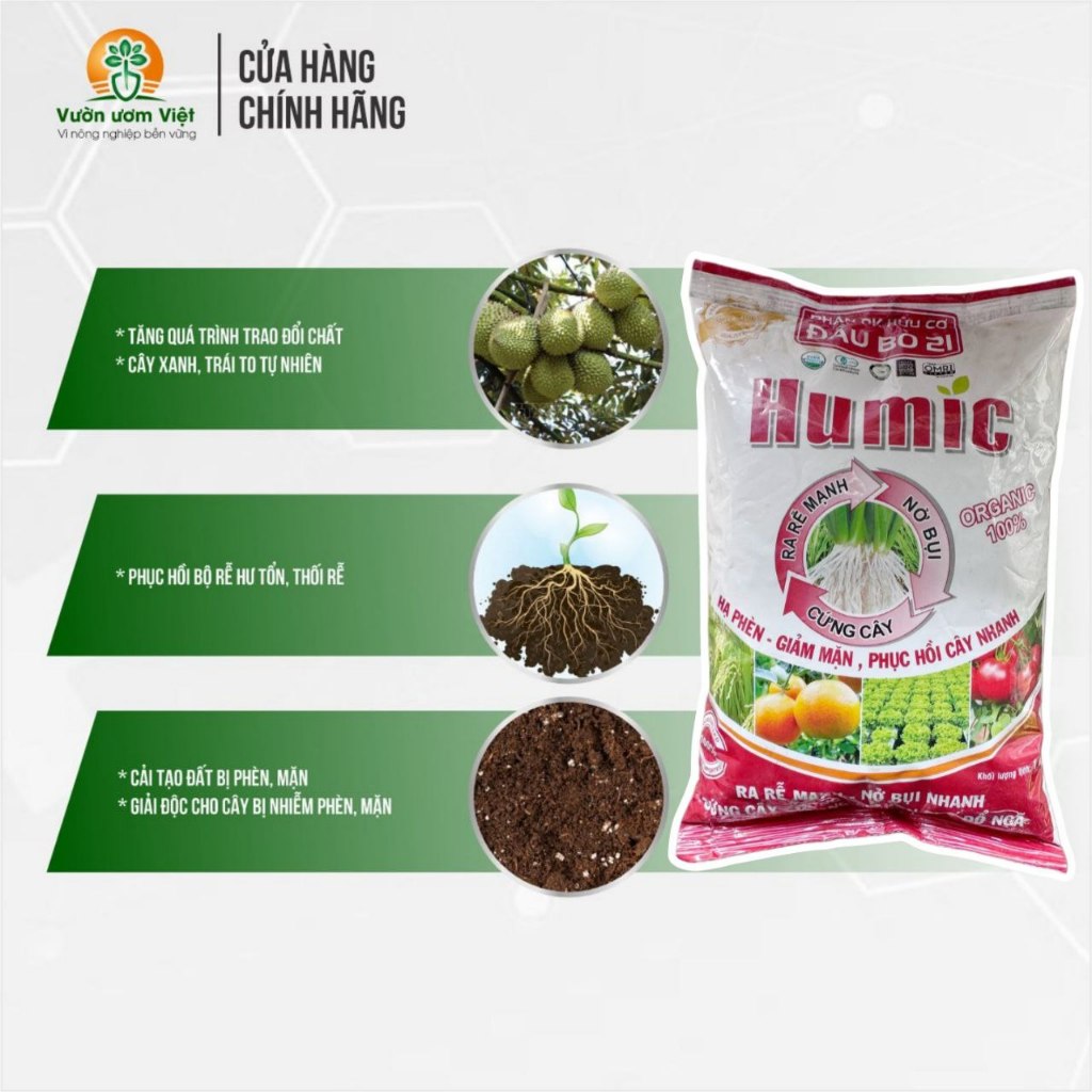 Phân bón Humic Organic bổ sung đa lượng giúp nhanh tăng trưởng cây trồng - 1Kg