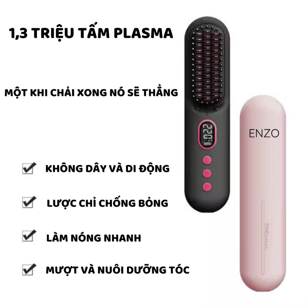 Ảnh Lược điện không dây cao cấp ENZO, công nghệ ion âm, chăm sóc tóc bóng mượt tự nhiên, tạo kiểu đa năng 3