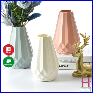 Lọ hoa nhựa giả gốm tam giác kim cương phong cách hiện đại trang trí nhà cửa,bình hoa để bàn decor phòng { H }
