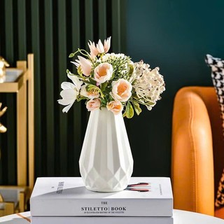 Lọ hoa nhựa giả gốm tam giác kim cương phong cách hiện đại trang trí nhà cửa,bình hoa để bàn decor phòng { H }
