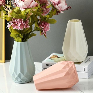 Lọ hoa nhựa giả gốm tam giác kim cương phong cách hiện đại trang trí nhà cửa,bình hoa để bàn decor phòng { H }