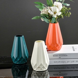 Lọ hoa nhựa giả gốm tam giác kim cương phong cách hiện đại trang trí nhà cửa,bình hoa để bàn decor phòng { H }