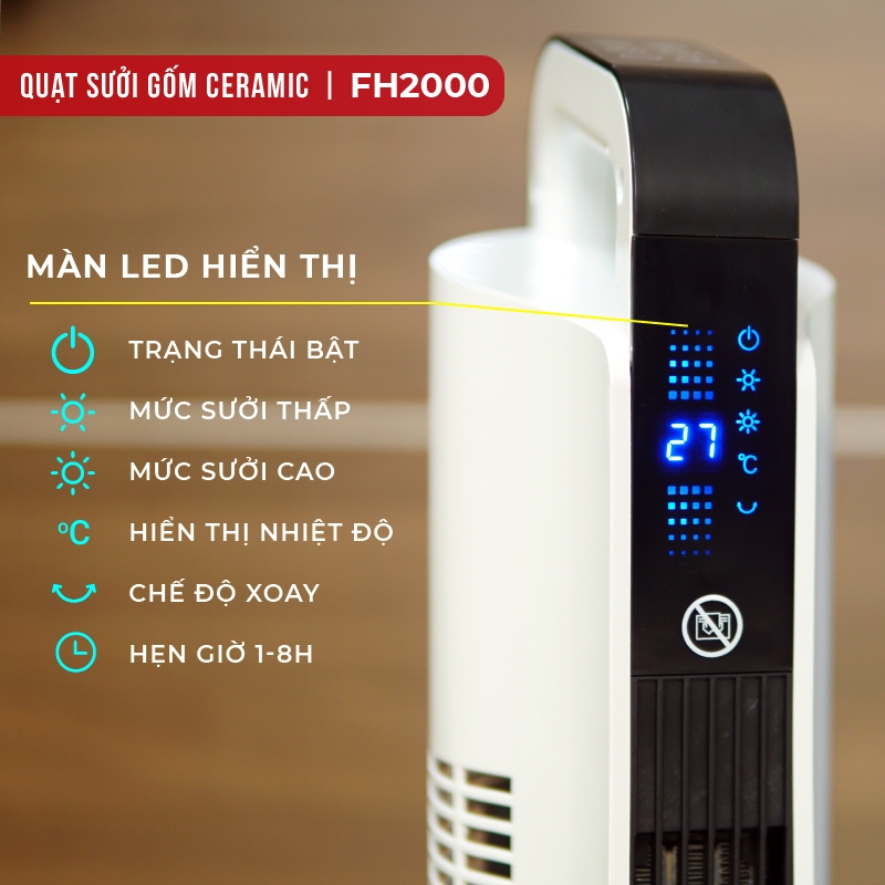 Máy sưởi gốm FH2000 Nhập Khẩu FUJIHOME  không khô da điều khiển từ xa, quạt sưởi tiết kiệm điện heater mini