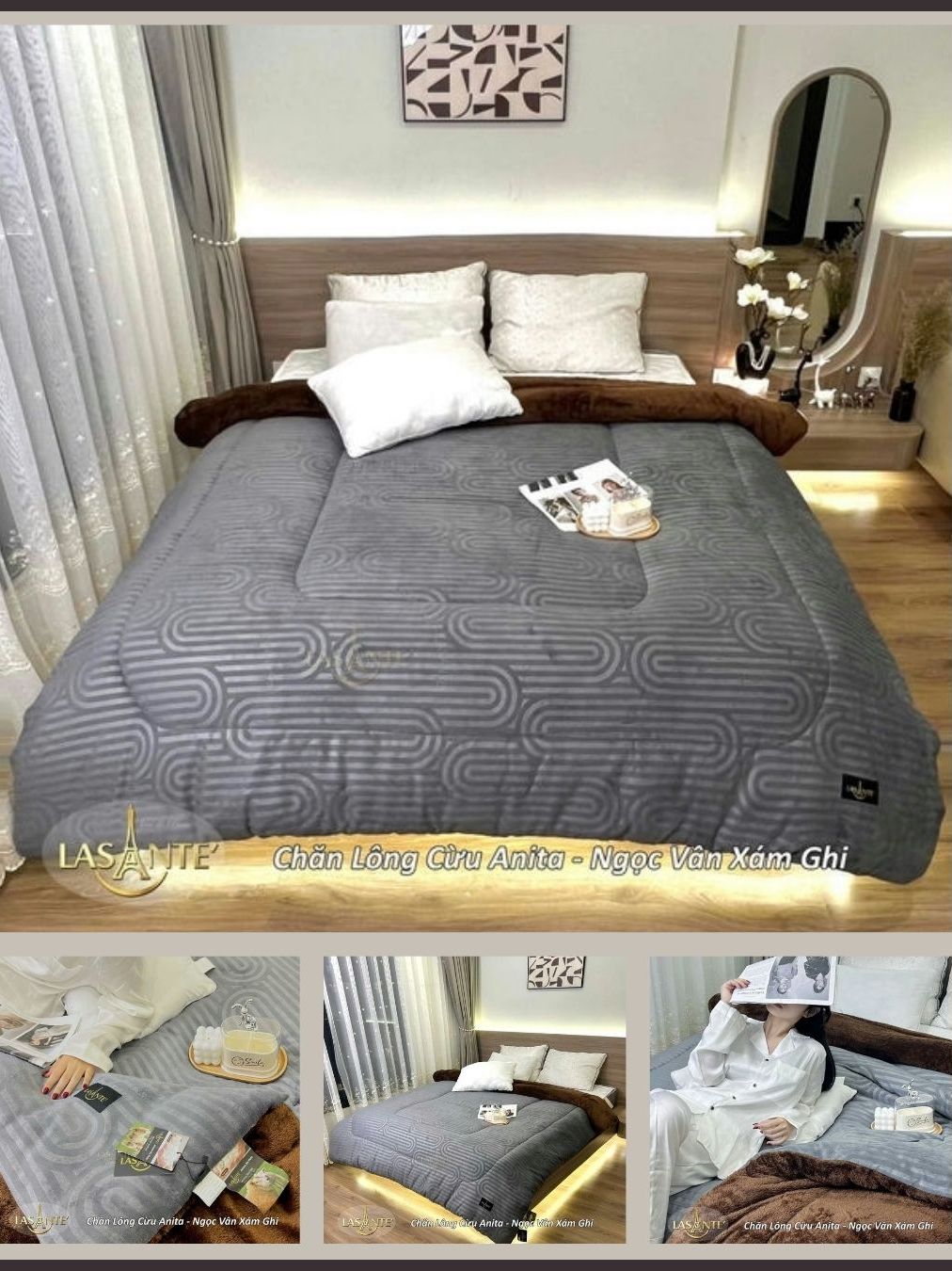 Ảnh Chăn lông cừu đại hàn mùa đông Anita chính hãng Lasante  ấm áp siêu nhẹ 4,2 Kg 2m*2m3 4