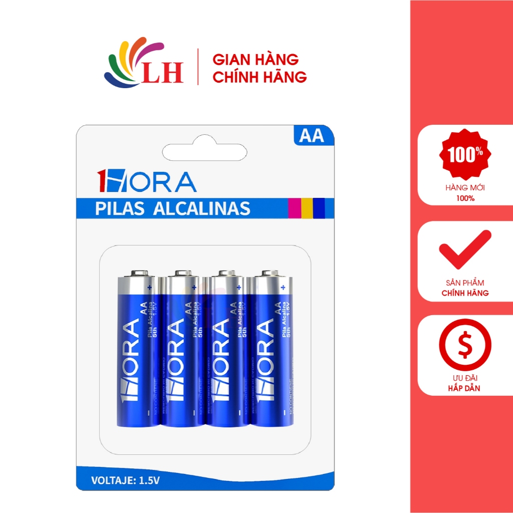Vỉ Pin kiềm 1HORA Alkaline 1.5V AA LR06 (4 viên/20 viên) - Hàng chính ...